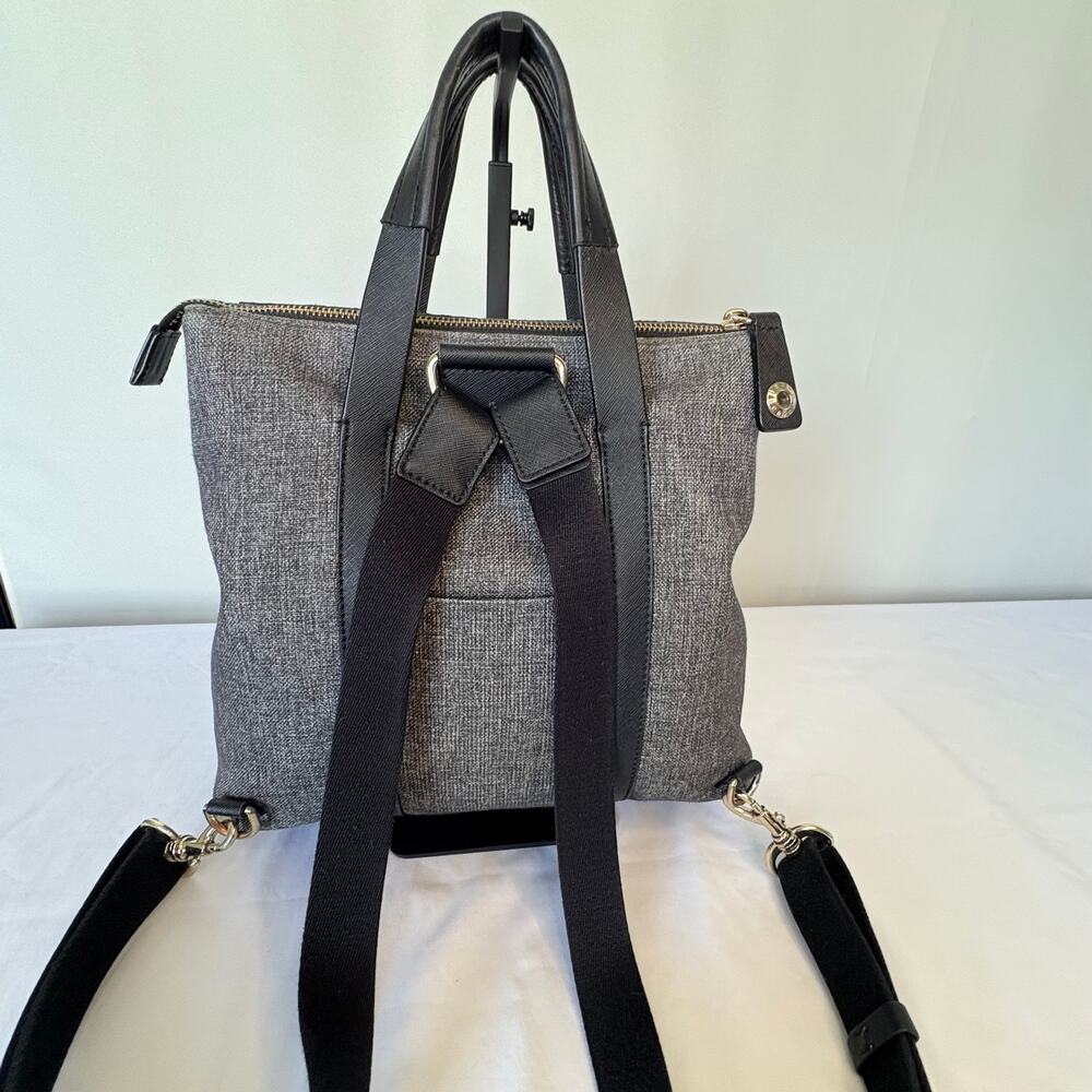 Henry Bendel Jetsetter Convertible Backpack Gray Canvas & Black Leather Trim - Picture 4 of 16